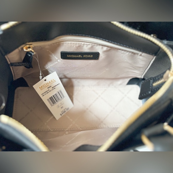 Michael Kors Reed Small Belted Satchel Shoulder Crossbody Bag MK Brown/Black - Picture 7 of 12